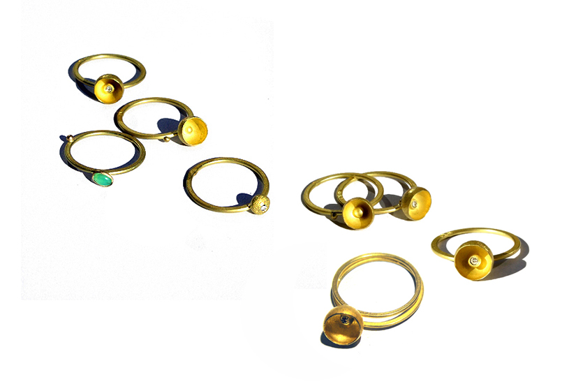 Ringeserie ‘Morphose‘, 750er Gold, verschiedene Kapseln, Brillant, Chrysopras